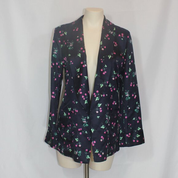 Racil Floral navy Floral front open Blazer Jacket 2 pockets size 36/small - Picture 3 of 8